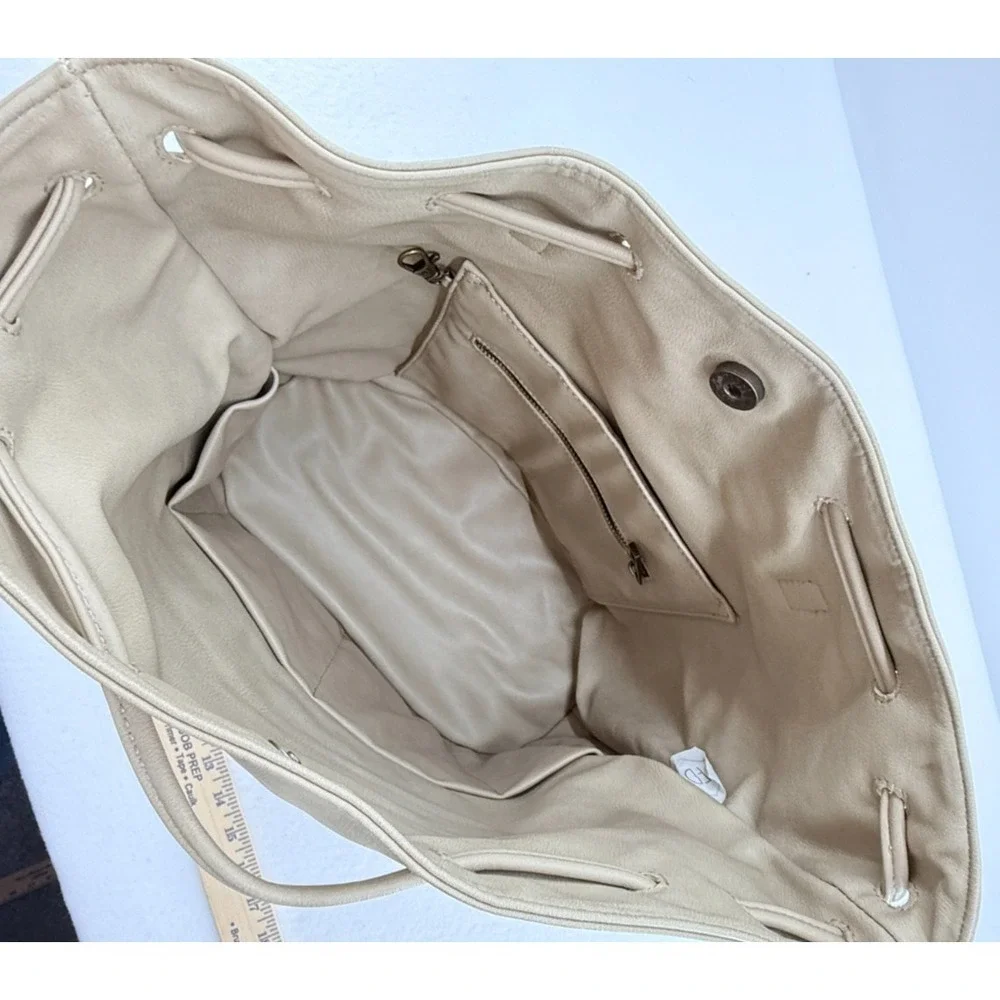 Fawn Design Beige Vegan Leather Backpack Tote Diaper Bag Minimalist‎